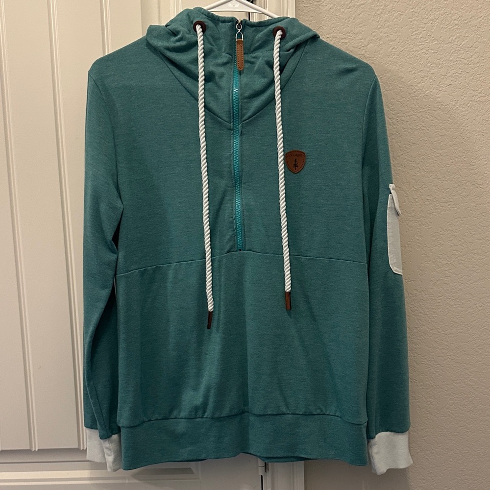 Teal Half-Zip Hoodie with White Accents